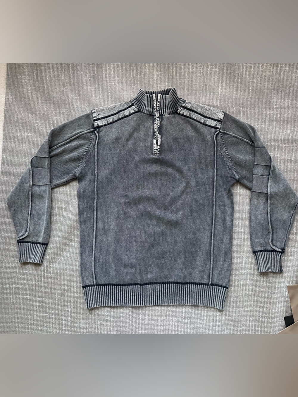 BIKE Athletic Fit Men’s Large Gray Quarter Zip Cotton Sweater Acid Wash